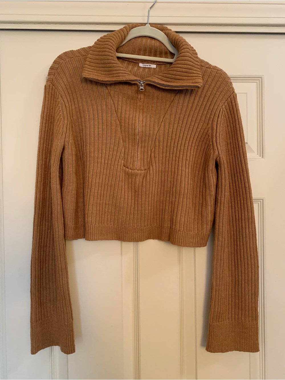 Tularosa Revolve Lovelle Half Zip Cropped Sweater Camel Tan Ribbed M
